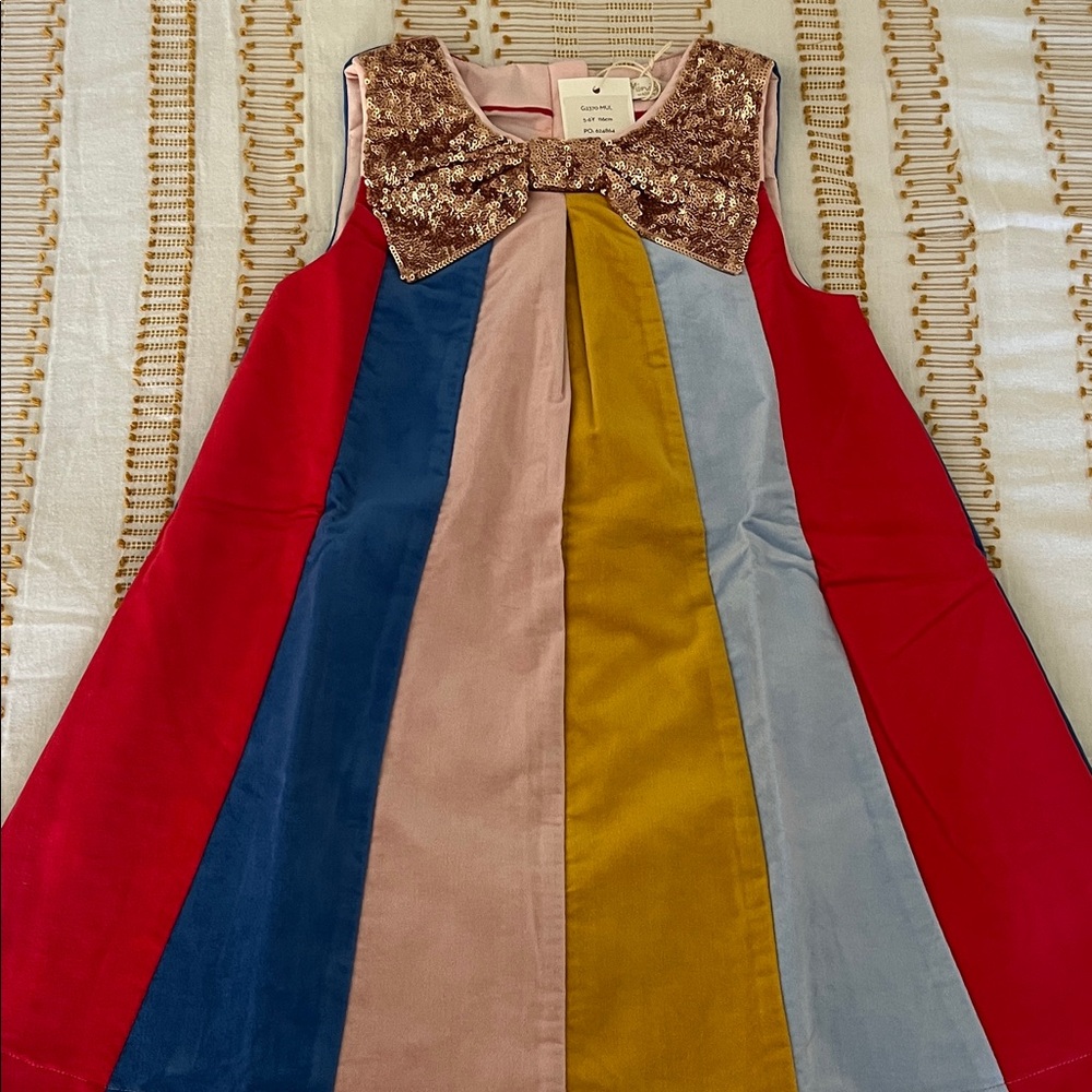 Mini Boden Rainbow Dress with Gold Sequins